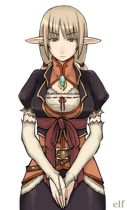 enoshima iki, original, 1girl, earrings, elbow gloves, female focus, gloves, green eyes, jewelry, pointy ears, solo, twintails