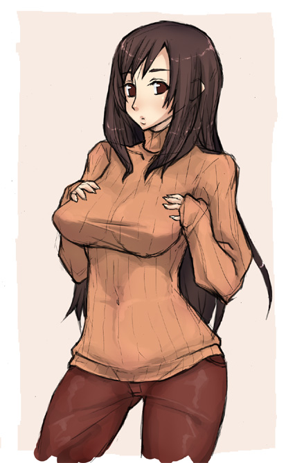 enoshima iki, original, 1girl, brown eyes, brown hair, casual, denim, female focus, jeans, long hair, pants, solo