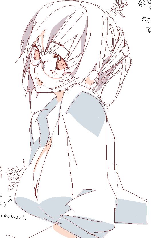 bunbun, 1girl, breasts, cleavage, female focus, glasses, large breasts, lips, oekaki, shirt, solo