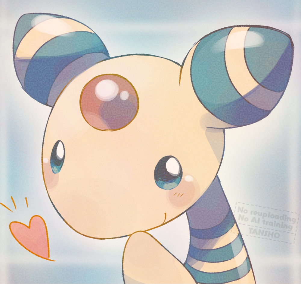 tansho, ampharos, nintendo, pokemon, animal focus, blush, closed mouth, forehead jewel, gen 2 pokemon, heart, looking at viewer, no humans, pokemon (creature), pokemon focus, portrait, smile, solo