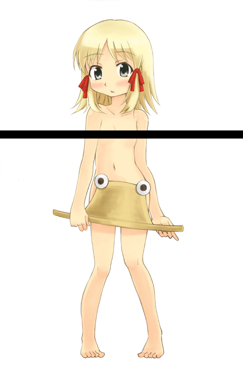 moriya suwako, touhou, artist request, 1girl, bar censor, censored, censored nipples, completely nude, female focus, hat, loli, nude, solo