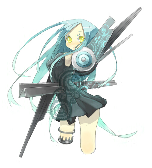 inase, original, bad id, bad pixiv id, tagme, aqua hair, dress, solo, yellow eyes