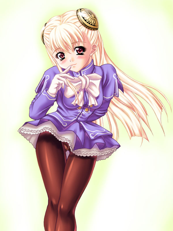 fujirin, ingrid (capcom), capcom, capcom fighting jam, 1girl, blonde hair, crotch seam, female focus, gloves, hairpods, long hair, panties, panties under pantyhose, pantyhose, pantyshot, red eyes, solo, thigh gap, thighs, underwear