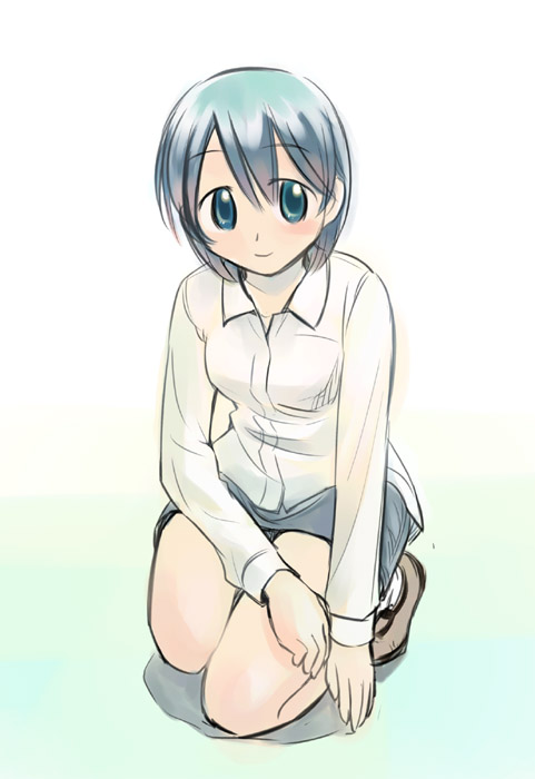 ikeda jun (mizutamari), original, blue eyes, blue hair, dress shirt, shirt, short hair, solo