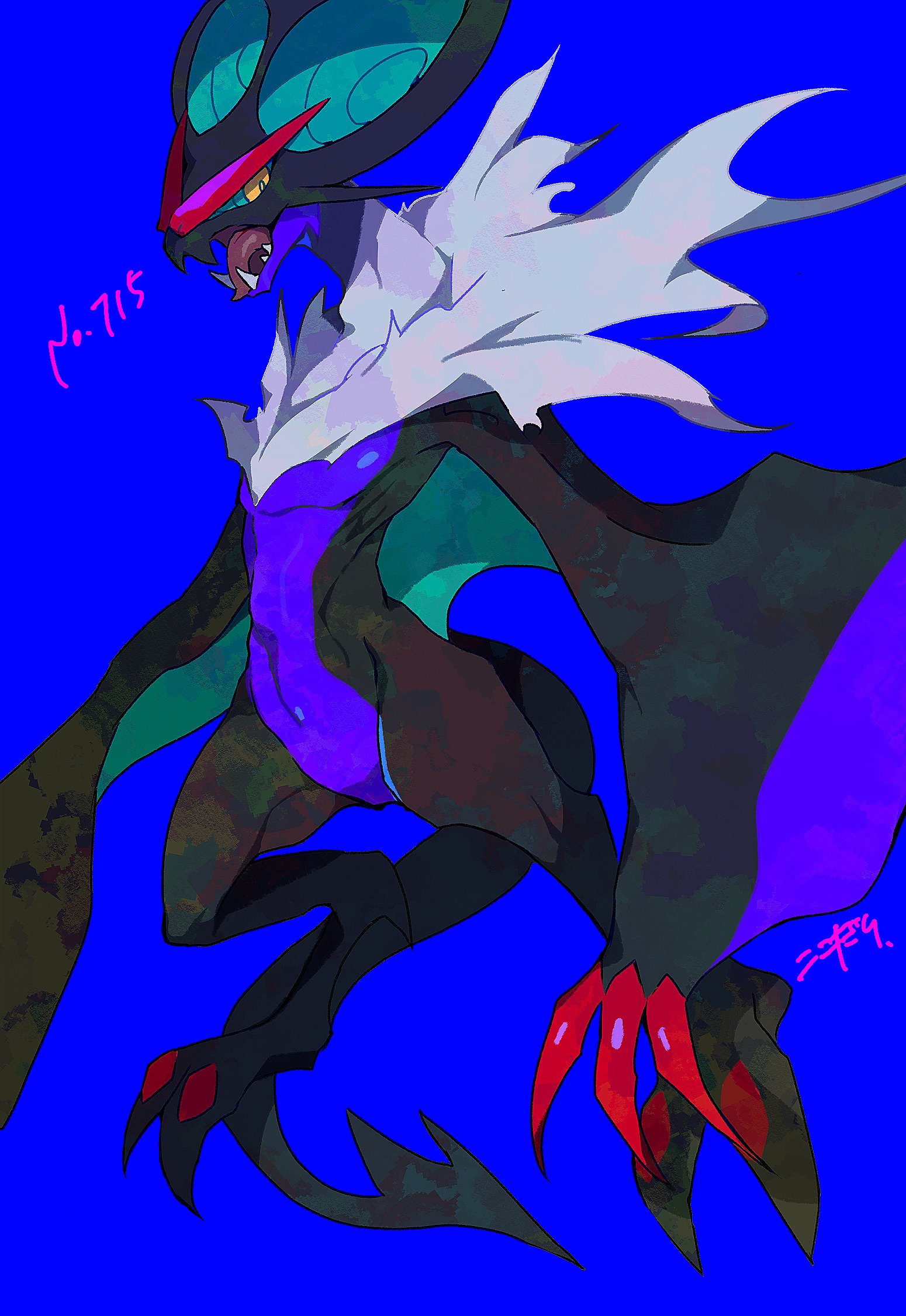 kokodari, noivern, nintendo, pokemon, highres, animal focus, claws, dragon, fangs, full body, gen 6 pokemon, no humans, open mouth, pokemon (creature), pokemon focus, sharp teeth, solo, tail, teeth, tongue, wings, yellow eyes