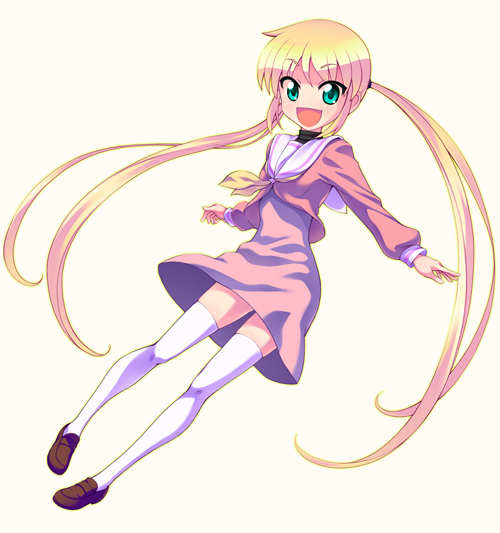 nanakorobi, sanzen'in nagi, hayate no gotoku!, blonde hair, green eyes, long hair, school uniform, thighhighs, twintails, zettai ryouiki