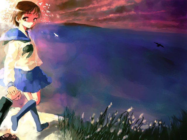 sasahara yuuki, original, tagme, holding hands, school uniform, serafuku, short hair, solo focus