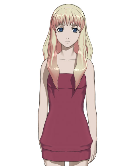 hokusen, sheryl nome, macross, macross frontier, 00s, 1girl, 3d, bare shoulders, blonde hair, blue eyes, female focus, simple background, solo, standing, white background