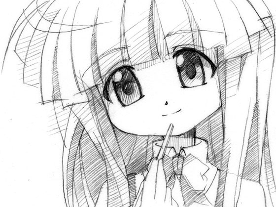 gofu, furude rika, higurashi no naku koro ni, traditional media, 00s, greyscale, monochrome, sketch, solo