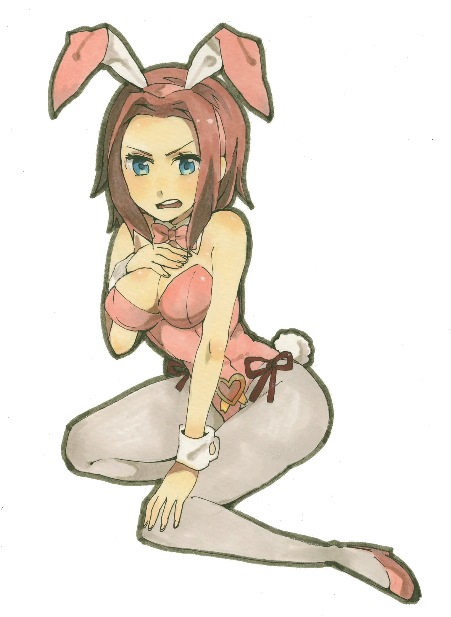 kouzuki kallen, code geass, highres, 00s, 1girl, animal ears, blue eyes, breasts, fake animal ears, female focus, large breasts, leotard, pantyhose, playboy bunny, rabbit ears, red hair, short hair, solo
