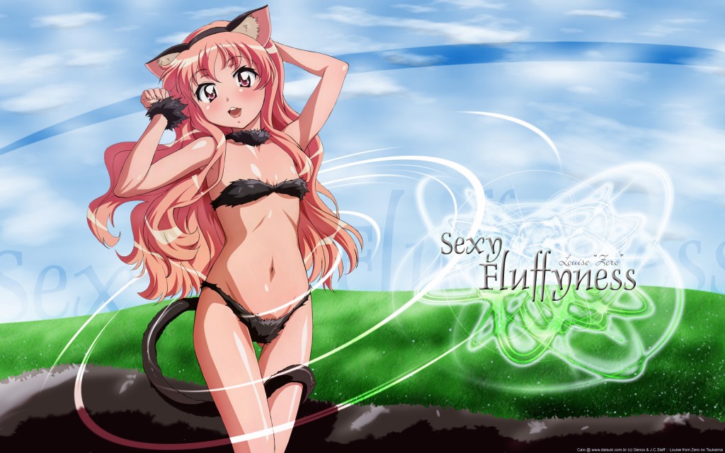 louise francoise le blanc de la valliere, zero no tsukaima, artist request, 00s, animal ears, bikini, cat ears, cat tail, flat chest, solo, swimsuit, tail