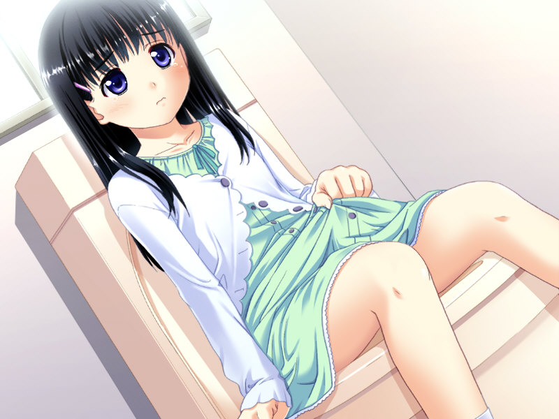 nonohara miki, furusawa kosuzu, musume shimai, game cg, 1girl, bathroom, black hair, blue eyes, dress, female focus, flat chest, loli, sitting, skirt, solo, tears, toilet, toilet use