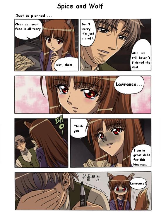 craft lawrence, holo, spice and wolf, hard-translated, third-party edit, translated, 00s, comic, english text, korean text, left-to-right manga, prank