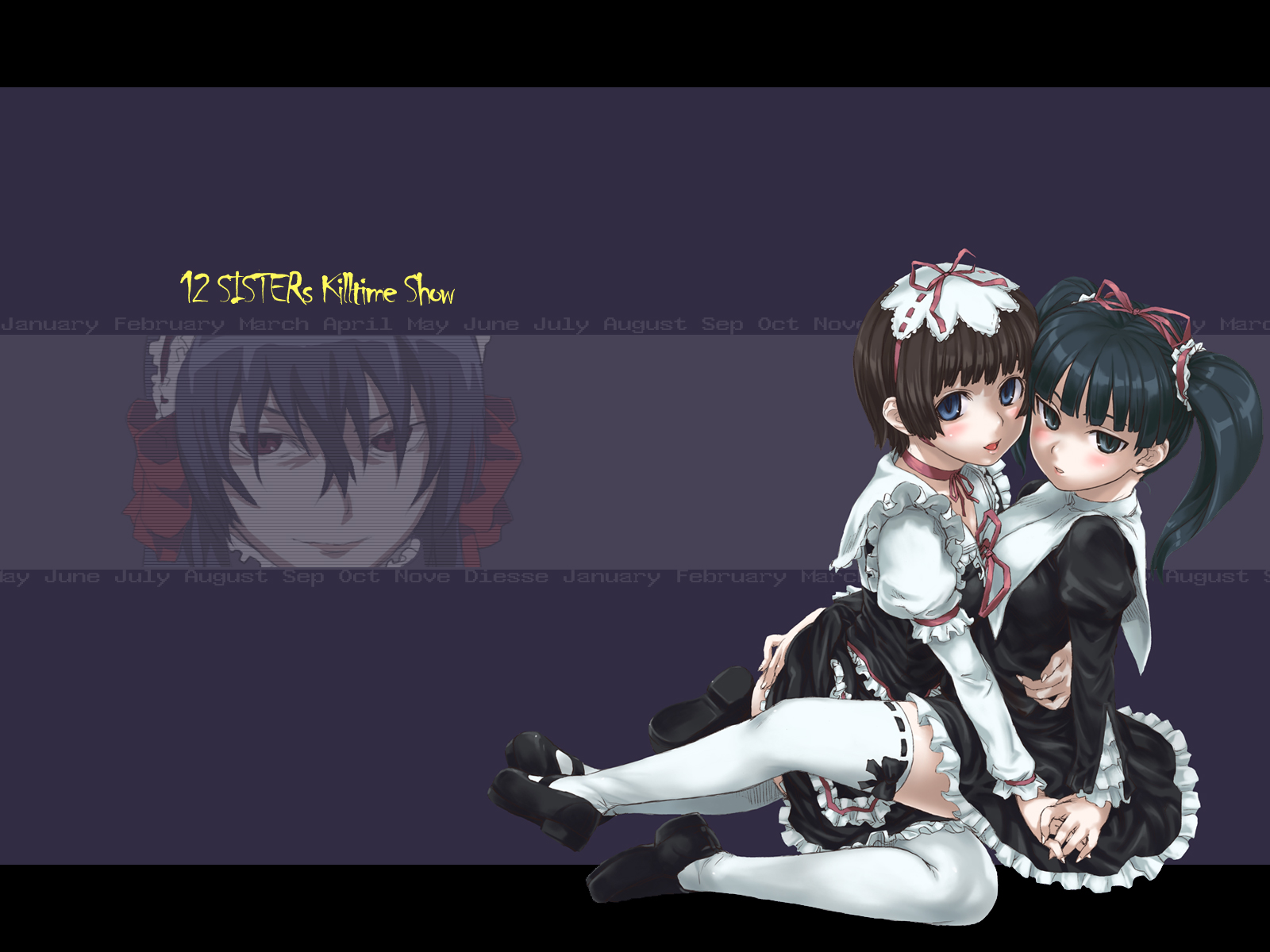march (coyote ragtime show), sep, september (coyote ragtime show), coyote ragtime show, white legwear, highres, 00s, 3girls, breast press, breasts, gothic lolita, holding hands, lolita fashion, multiple girls, pantyhose, symmetrical docking, thighhighs, yuri