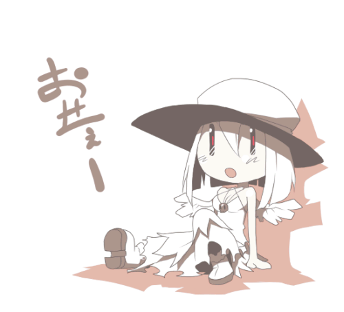 oso (toolate), amanita virosa, original, oso-teki kinoko gijinka zukan, lowres, 1girl, breasts, chibi, dress, female focus, hat, mushroom, personification, red eyes, skull, small breasts, solo, white hair, wings