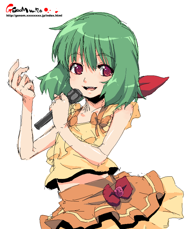 onija tarou, ranka lee, macross, macross frontier, 00s, green hair, microphone, oekaki, red eyes, short hair, solo