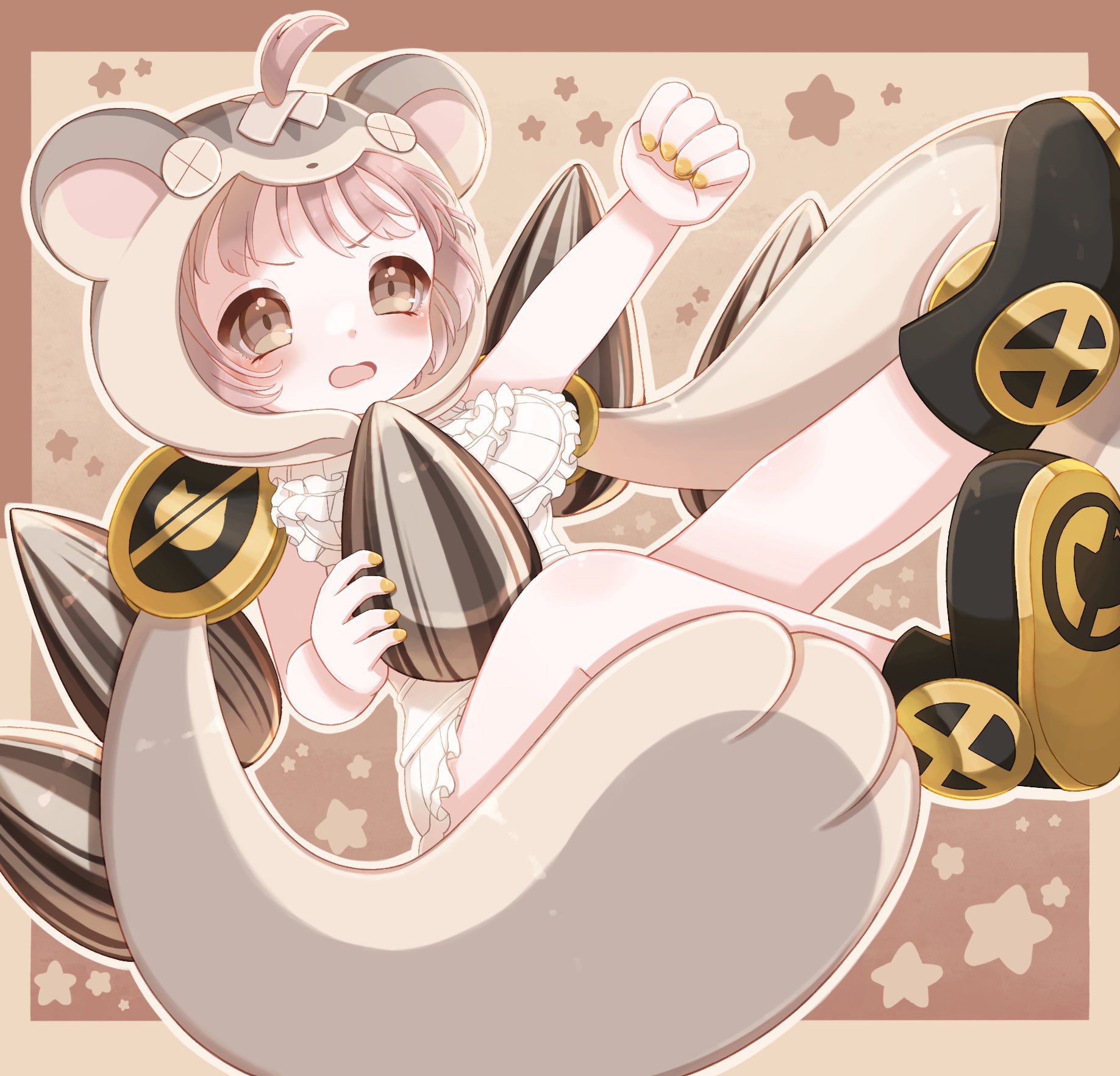 qoo 1025, mahou shoujo ikusei keikaku, mahou shoujo ikusei keikaku restart, highres, animal ears, blush, boots, cherna mouse, dress, fingernails, frilled dress, frills, grey eyes, grey hair, magical girl, mouse ears, mouse girl, open mouth, seed, short hair