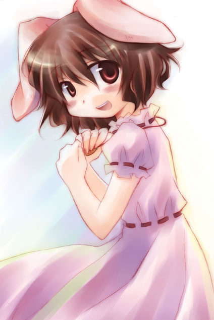 miyako rine, miyaline, inaba tewi, touhou, 1girl, animal ears, black hair, female focus, rabbit ears, red eyes, short hair, solo