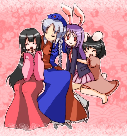 4c (artist), mito ayame, houraisan kaguya, inaba tewi, reisen udongein inaba, yagokoro eirin, touhou, bad id, bad pixiv id, 4girls, animal ears, female focus, hat, japanese clothes, multiple girls, nurse cap, rabbit ears