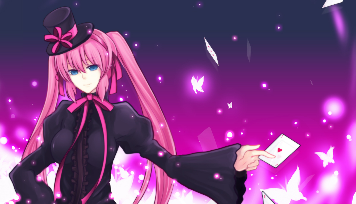 harano, original, bad id, bad pixiv id, 1girl, blue eyes, female focus, hat, pink hair, solo, twintails