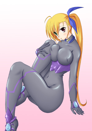 sakura yuu, vivio, lyrical nanoha, mahou shoujo lyrical nanoha, mahou shoujo lyrical nanoha strikers, lowres, 00s, 1girl, aged up, breast press, breasts, female focus, heterochromia, large breasts, long hair, solo, very long hair