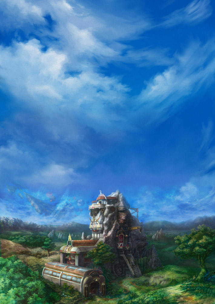 yoshimura masato, panorama, cloud, day, flower, landscape, mountain, no humans, scenery, sky, tree
