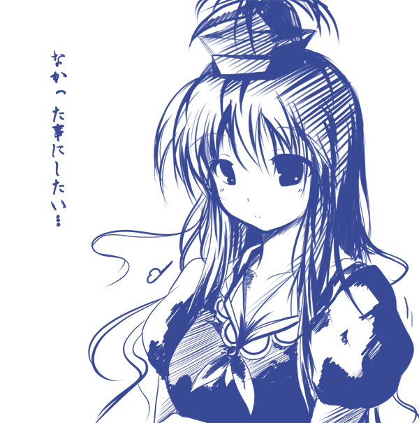 nanaume (shichimi tougarashi), kamishirasawa keine, touhou, 1girl, blue theme, female focus, monochrome, solo