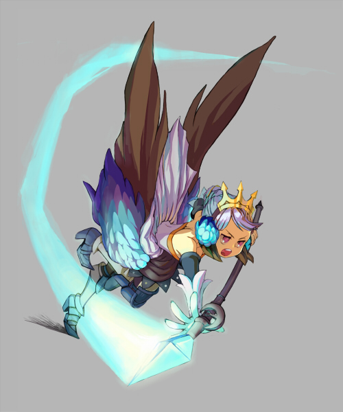 hiz, gwendolyn (odin sphere), odin sphere, bad id, bad pixiv id, 1girl, armor, armored dress, dress, female focus, grey background, polearm, pteruges, solo, spear, weapon