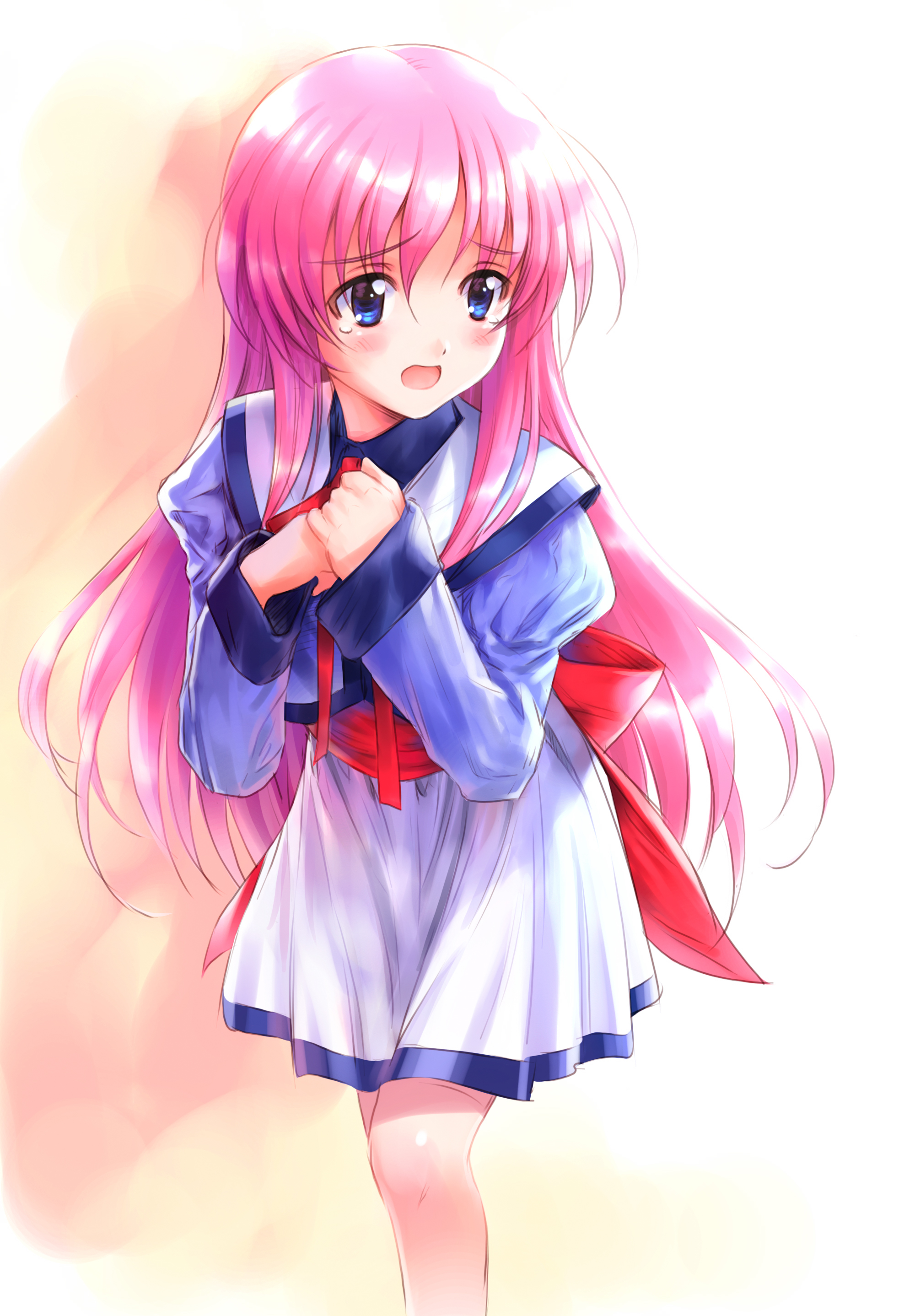 goto p, hayasaka hiyori, mizuiro, absurdres, highres, 00s, blue eyes, long hair, pink hair, school uniform, serafuku, solo, tears
