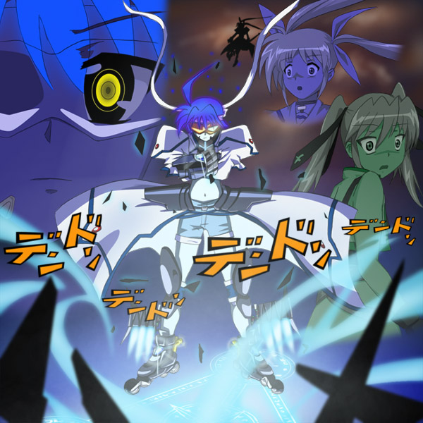 mach caliber, revolver knuckle, subaru nakajima, takamachi nanoha, teana lanster, lyrical nanoha, mahou shoujo lyrical nanoha, mahou shoujo lyrical nanoha strikers, top wo nerae! (series), top wo nerae 2!, 3girls, inline skates, multiple girls, parody, roller skates, skates