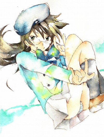 nogami aoi, zettai karen children, 00s, brown hair, glasses, panties, school uniform, serafuku, solo, underwear