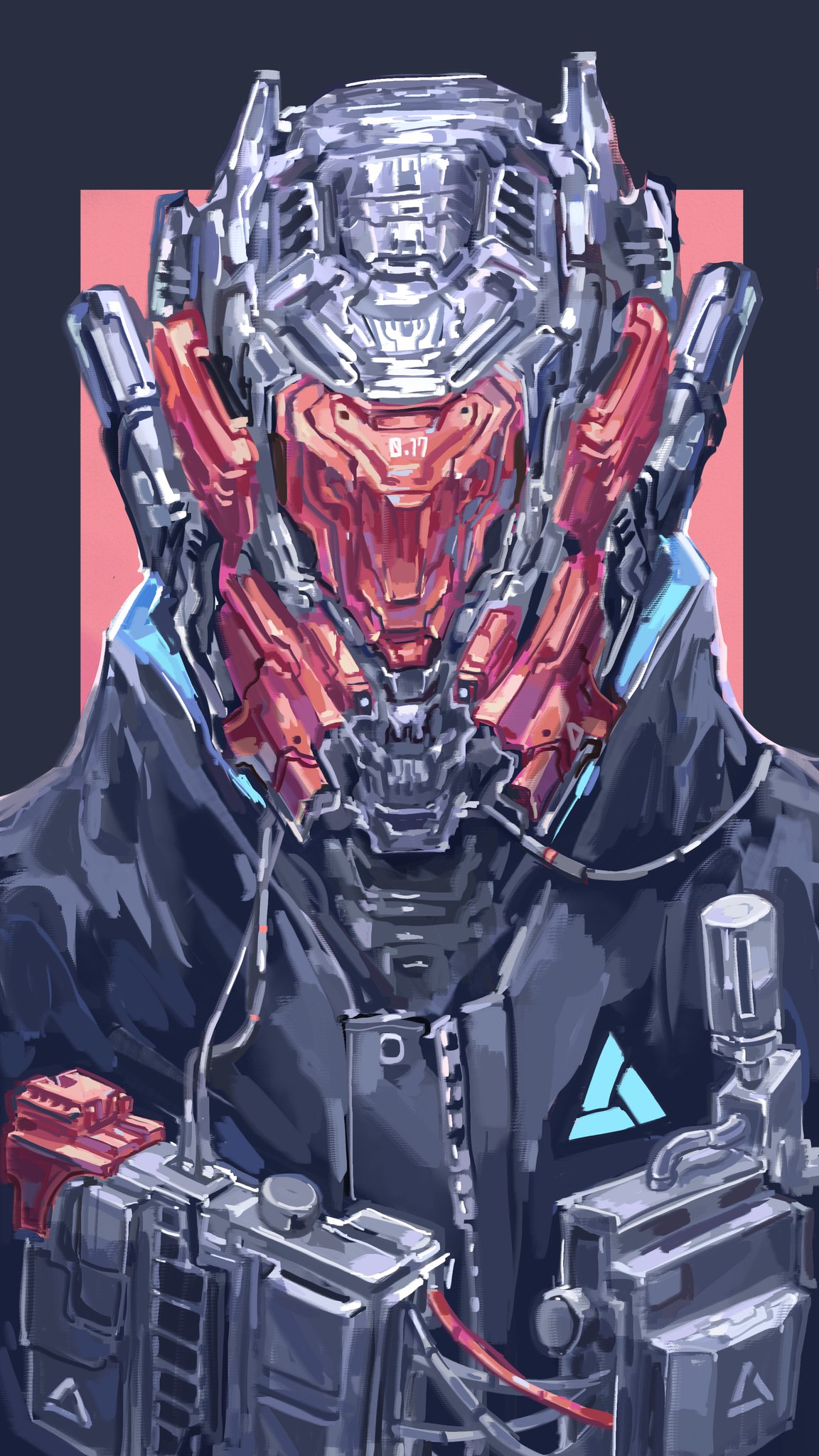 nameno92372763, original, highres, 1other, grey background, other focus, robot, triangle, upper body, wire