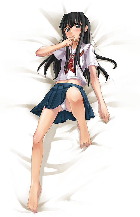 chikugen shiina, futami eriko, kimi kiss, black hair, long hair, panties, pantyshot, school uniform, serafuku, solo, underwear, white panties