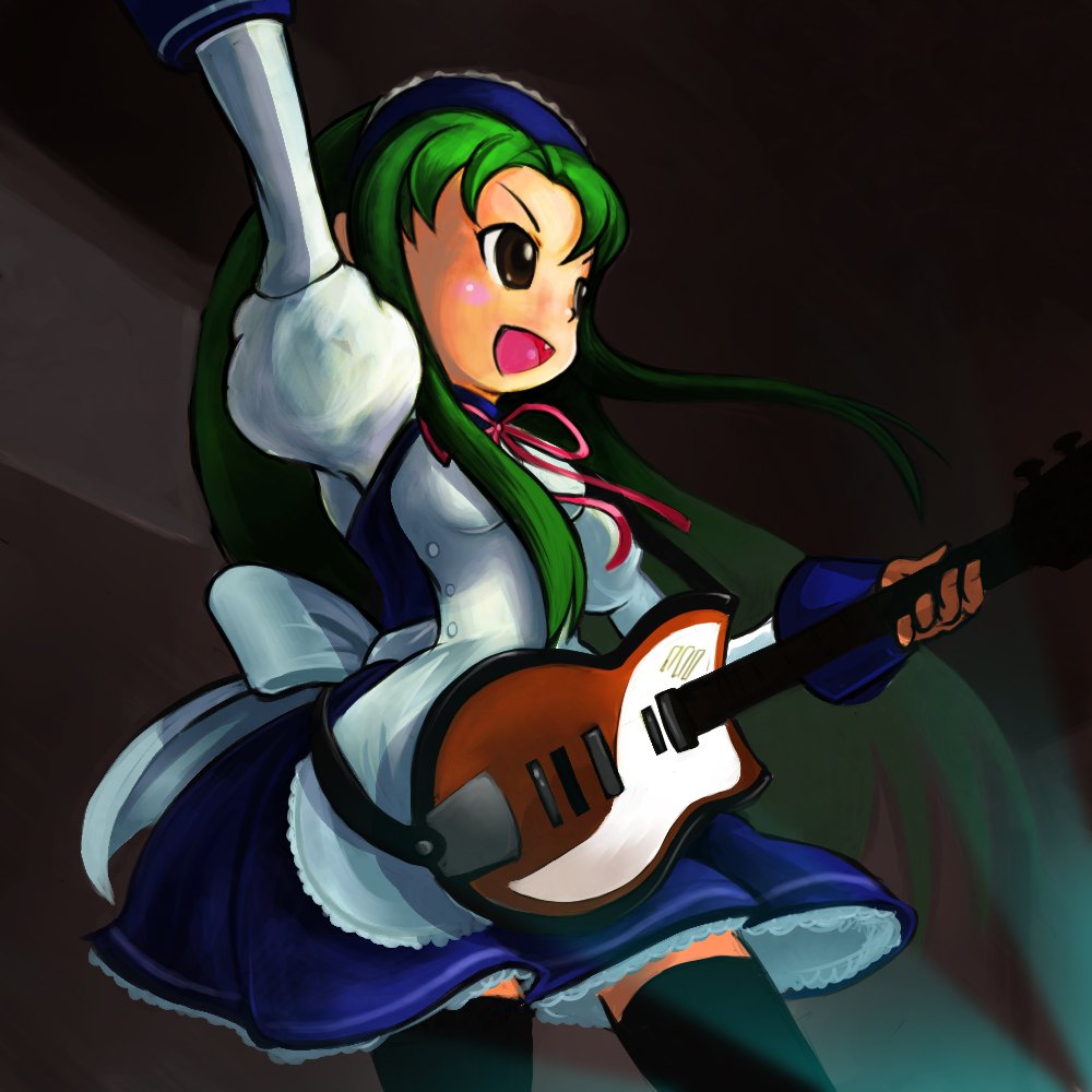okera, tsuruya, suzumiya haruhi no yuuutsu, tagme, 00s, guitar, instrument, long hair, solo, thighhighs, very long hair