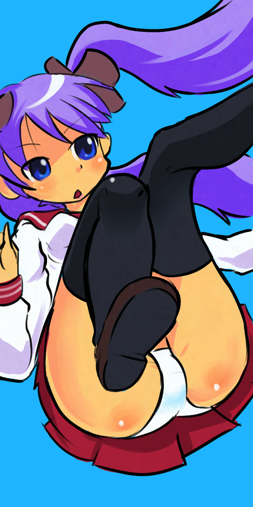 okera, hiiragi kagami, lucky star, 00s, black thighhighs, legs up, panties, school uniform, serafuku, solo, thighhighs, underwear