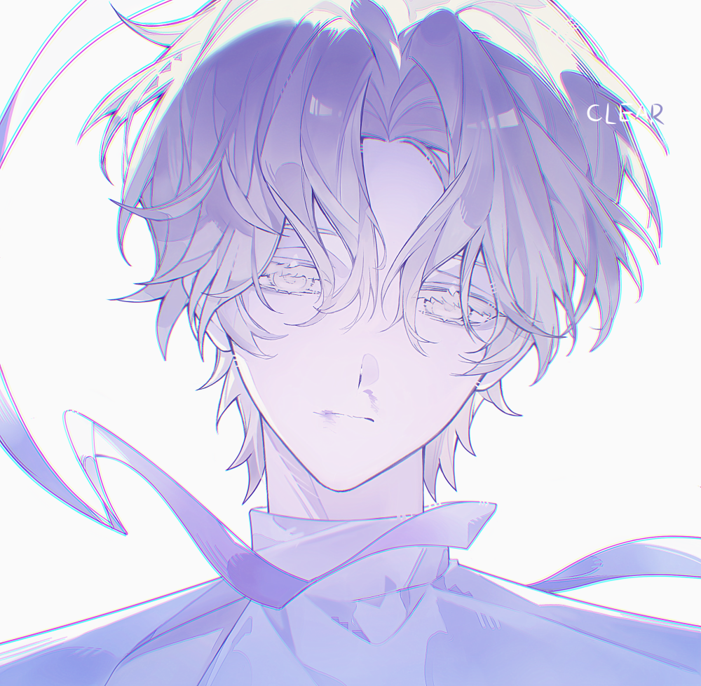 keli zhazi, luka (alien stage), alien stage, 1boy, blonde hair, closed mouth, colored eyelashes, english text, expressionless, male focus, portrait, short hair, solo, yellow eyes