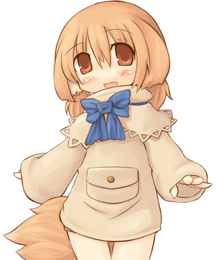 7010, lowres, animal ears, brown eyes, brown hair, ribbon, solo, tail