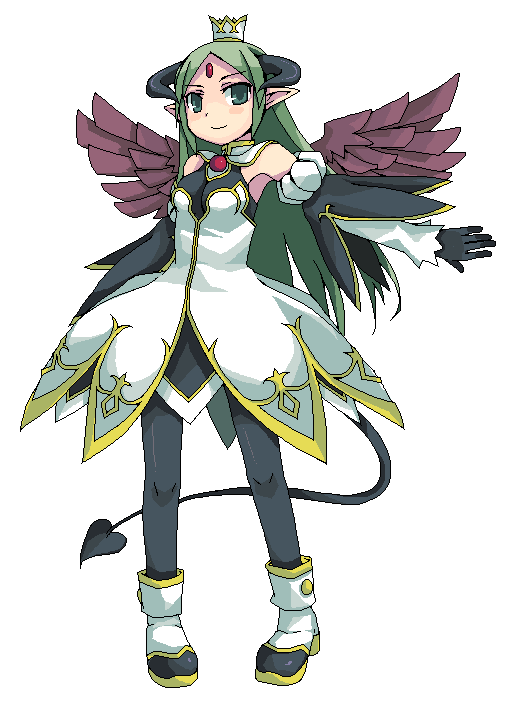 ikura hato, alfine, alfine (shinrabanshou), shinrabanshou, 1girl, female focus, green eyes, green hair, horns, long hair, matching hair/eyes, oekaki, pantyhose, solo, tail, wings