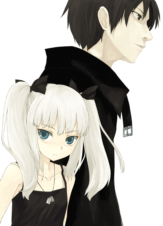 ikura hato, silver hair, 1boy, 1girl, blue eyes, camisole, twintails