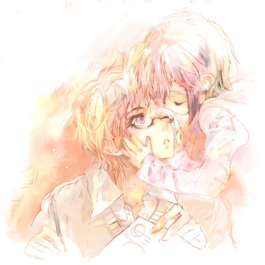 stecky, original, bad id, bad pixiv id, tagme, eyelashes, glasses, holding, holding paper, kiss, kissing eye, object kiss, paper, pen, surprised, white theme