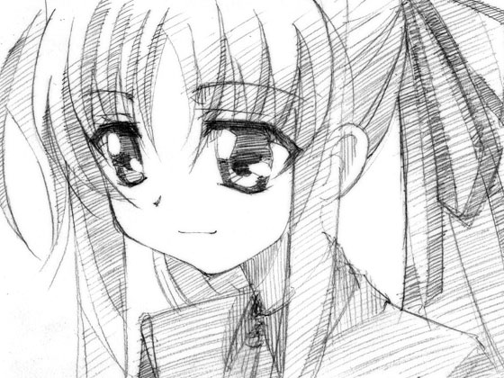 gofu, fate testarossa, lyrical nanoha, mahou shoujo lyrical nanoha, traditional media, 00s, greyscale, monochrome, sketch, solo