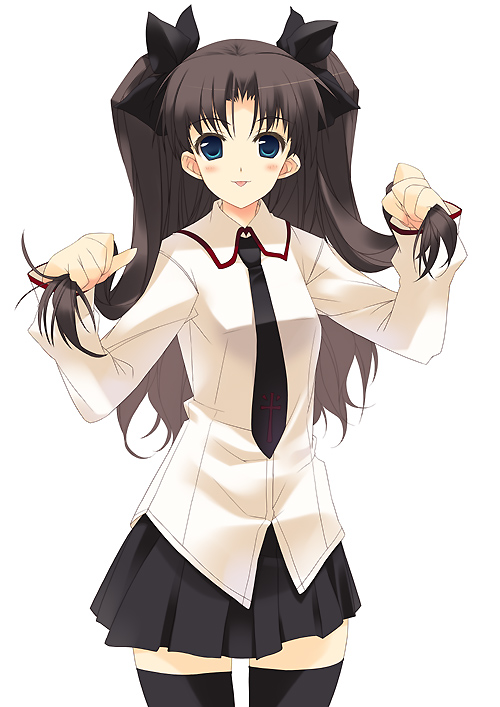 tohsaka rin, fate/stay night, fate (series), 00s, 1girl, black thighhighs, female focus, solo, thighhighs, twintails, two side up, zettai ryouiki