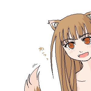 holo, spice and wolf, lowres, 00s, 1girl, animal ears, female focus, nude, oekaki, solo, tail, wolf ears, wolf tail