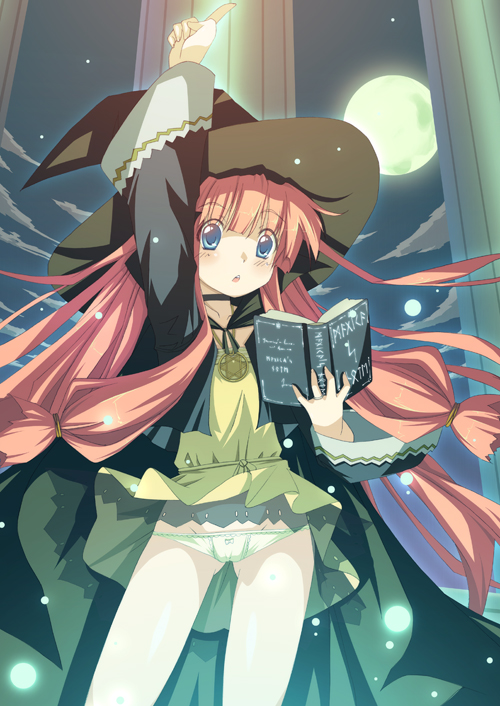 amarotamaro, original, book, hat, hexagram, jewelry, panties, pendant, runes, solo, underwear, wind, wind lift, witch hat