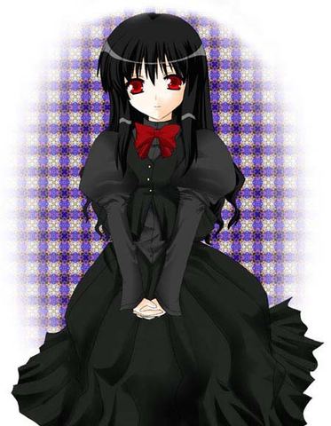 altrouge brunestud, tsukihime, lowres, 00s, black hair, hime cut, red eyes, solo