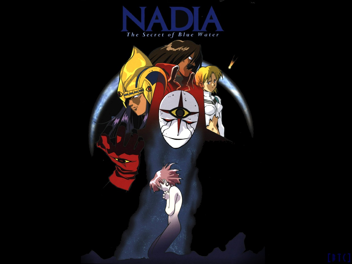 electra (nadia), gargoyle (nadia), nadia la arwall, nemo (nadia), neo ikon epiphanes, fushigi no umi no nadia, 1990s (style), 2boys, 2girls, breasts, multiple boys, multiple girls, navel, nude, retro artstyle