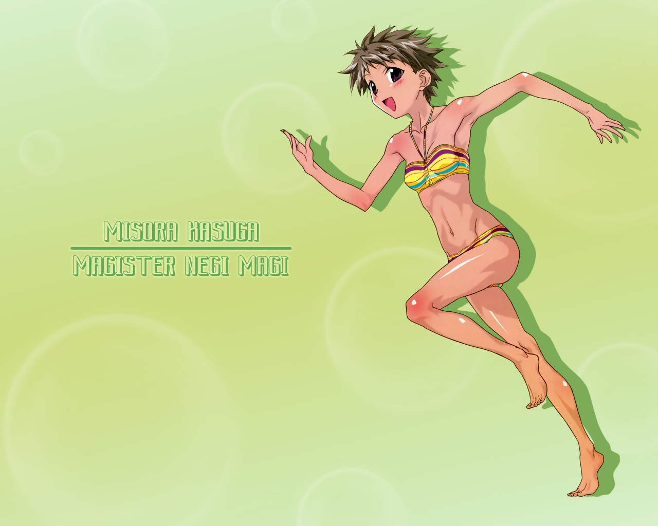 kasuga misora, mahou sensei negima!, 00s, bikini, blush, brown eyes, brown hair, open mouth, short hair, swimsuit