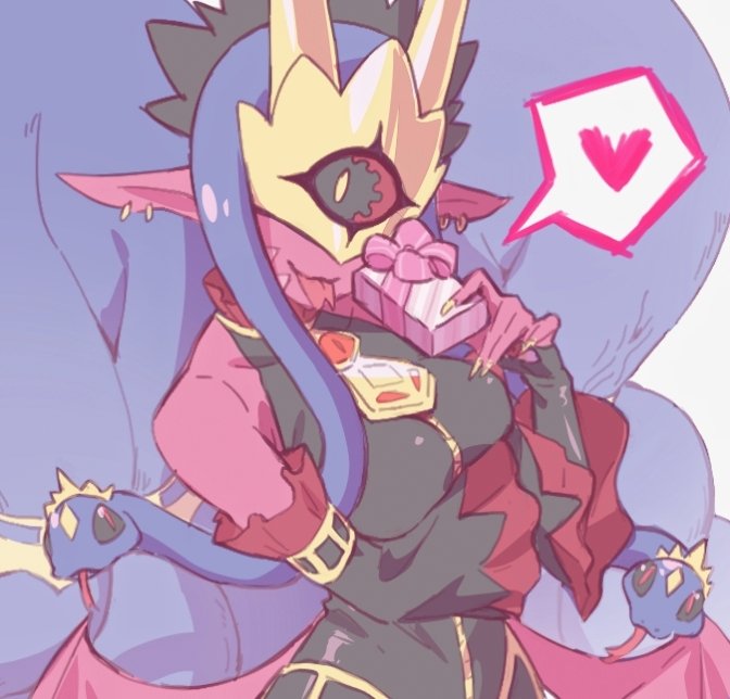 digua92537359, medusamon, digimon, 1girl, bare shoulders, black sclera, blue hair, colored sclera, colored skin, detached sleeves, digimon (creature), forked tongue, gift, long hair, pink skin, pointy ears, snake hair, tongue, tongue out, very long hair