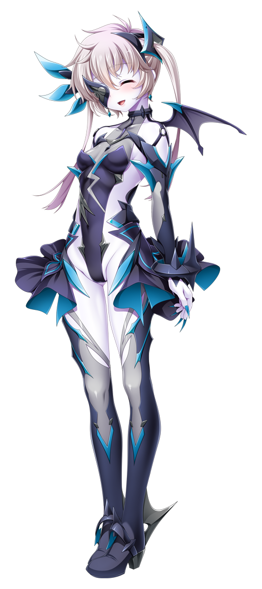 kamitsurugi ouka, sugahara touka, kouyoku senki exs-tia concert, game cg, large variant set, non-web source, official art, variant set, 1girl, black wings, blush, boots, breasts, closed eyes, corruption, covered navel, dark exs-tia cocytus, dark persona, demon wings, earrings, eyepatch, fingernails, full body, hair ornament, half mask, high heels, jewelry, leotard, long hair, mask, nail polish, open mouth, pale skin, small breasts, smile, solo, standing, tachi-e, thigh boots, thighhighs, transparent background, twintails, wings