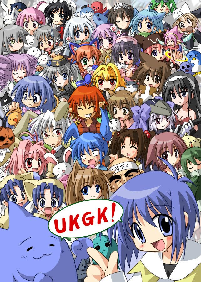 ukagaka, character request, non-web source, absolutely everyone, aqua hair, blonde hair, blue eyes, blue hair, brown hair, everyone, green eyes, grey hair, multiple boys, multiple girls, pink hair, red eyes
